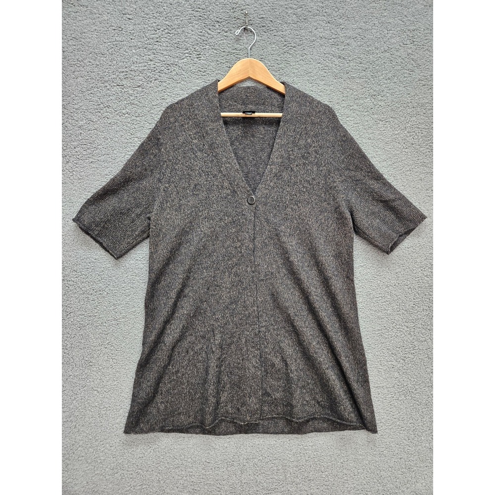 Eileen Fisher Cardigan XL Gray Short Sleeve Merino Wool Knit Minimalist Cardigan